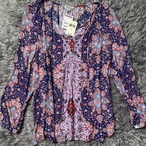Lucky Brand Purple & Pink Paisley BOHO Top